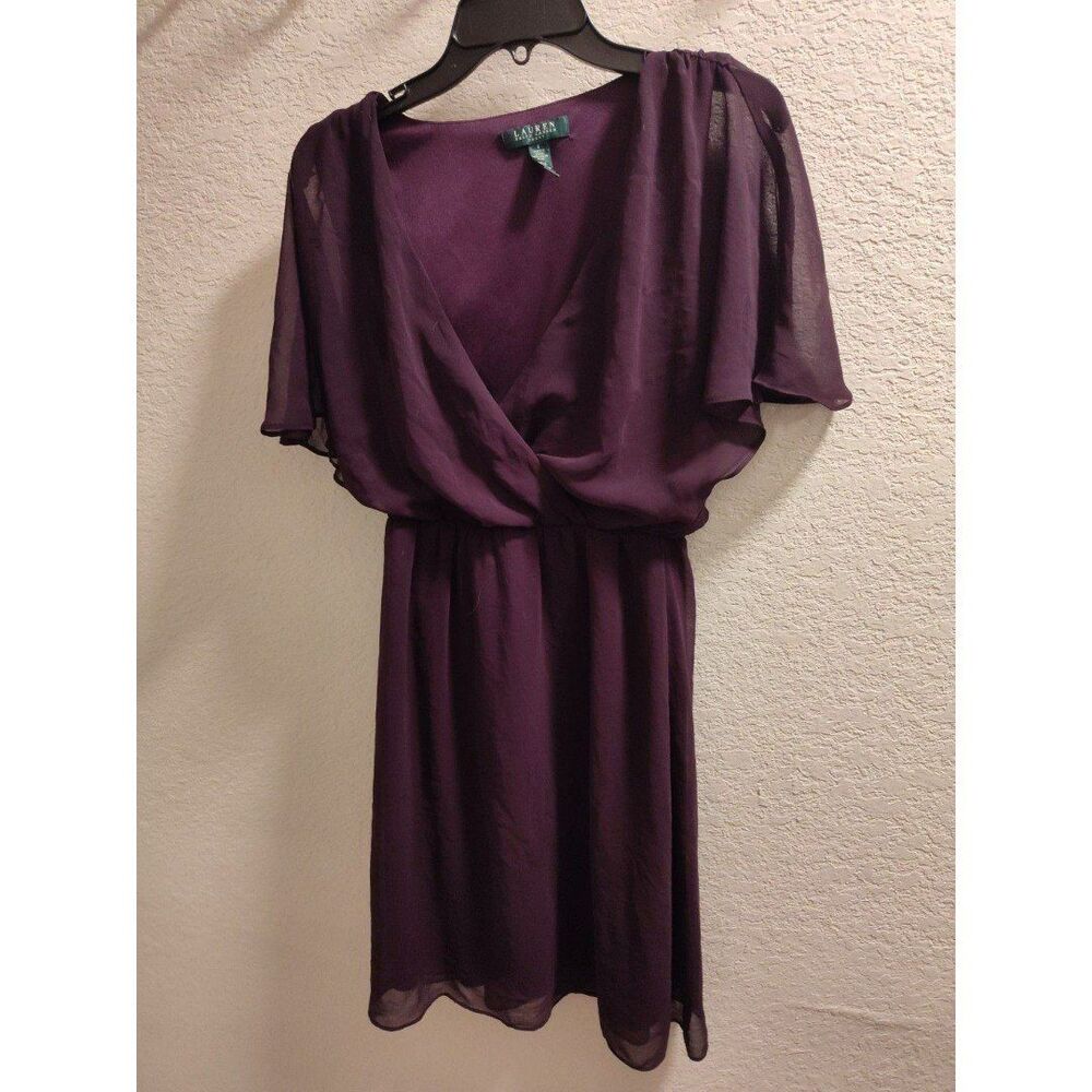 Ralph Lauren Dress Women's 4 Faux Wrap Sleeveless Polyester Chiffon Flowy